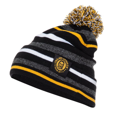 Black / Gold / Grey Stripe Pom Pom Beanie (Trejo's Cerveza) - The Pepper Pantry (Formerly Marie Sharp's)